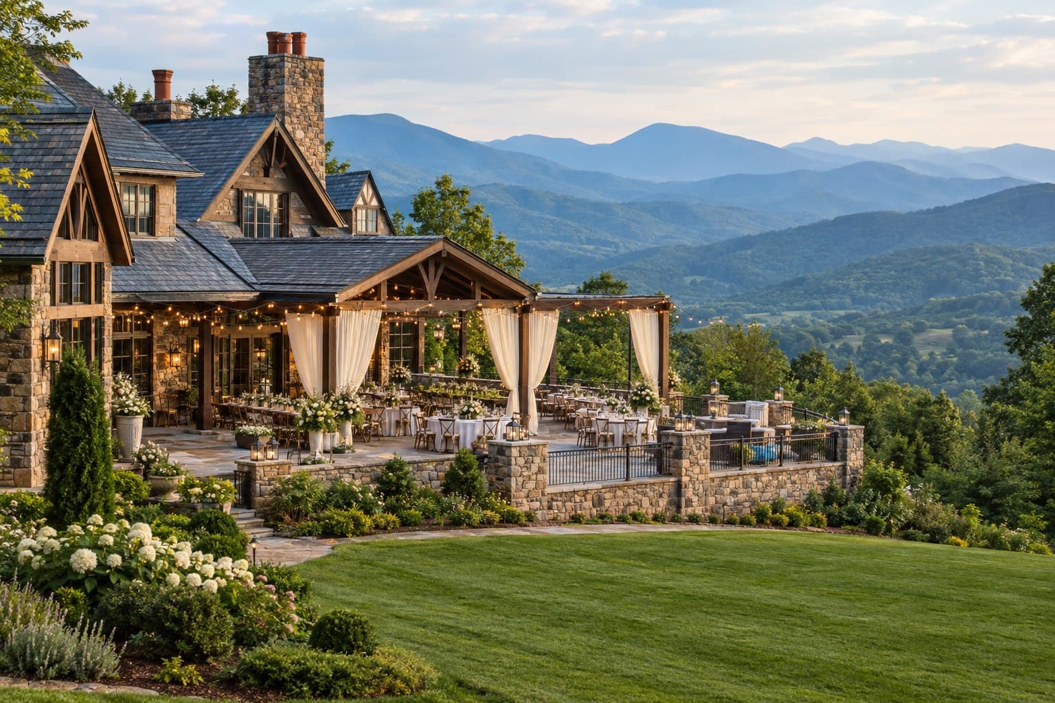 Blue Ridge mountain estate with an open-air wedding terrace